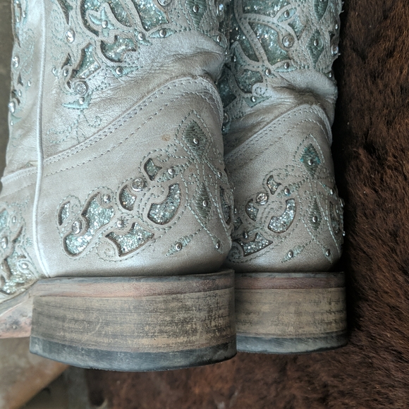 CORRAL A3435 Green Glitter Inlay & Crystals Square Toe Wedding cowgirl boots 7.5 - Picture 14 of 16